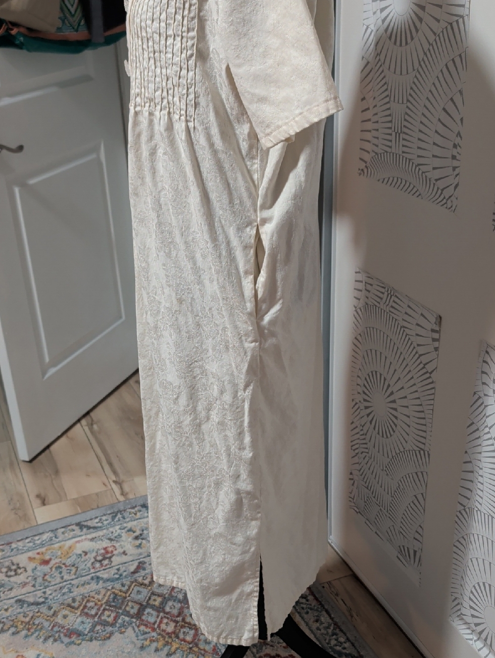 Vintage 80's Classic Cream Pintuck Cotton Dress With Pockets And Shoulder Pads - Picture 7 of 7